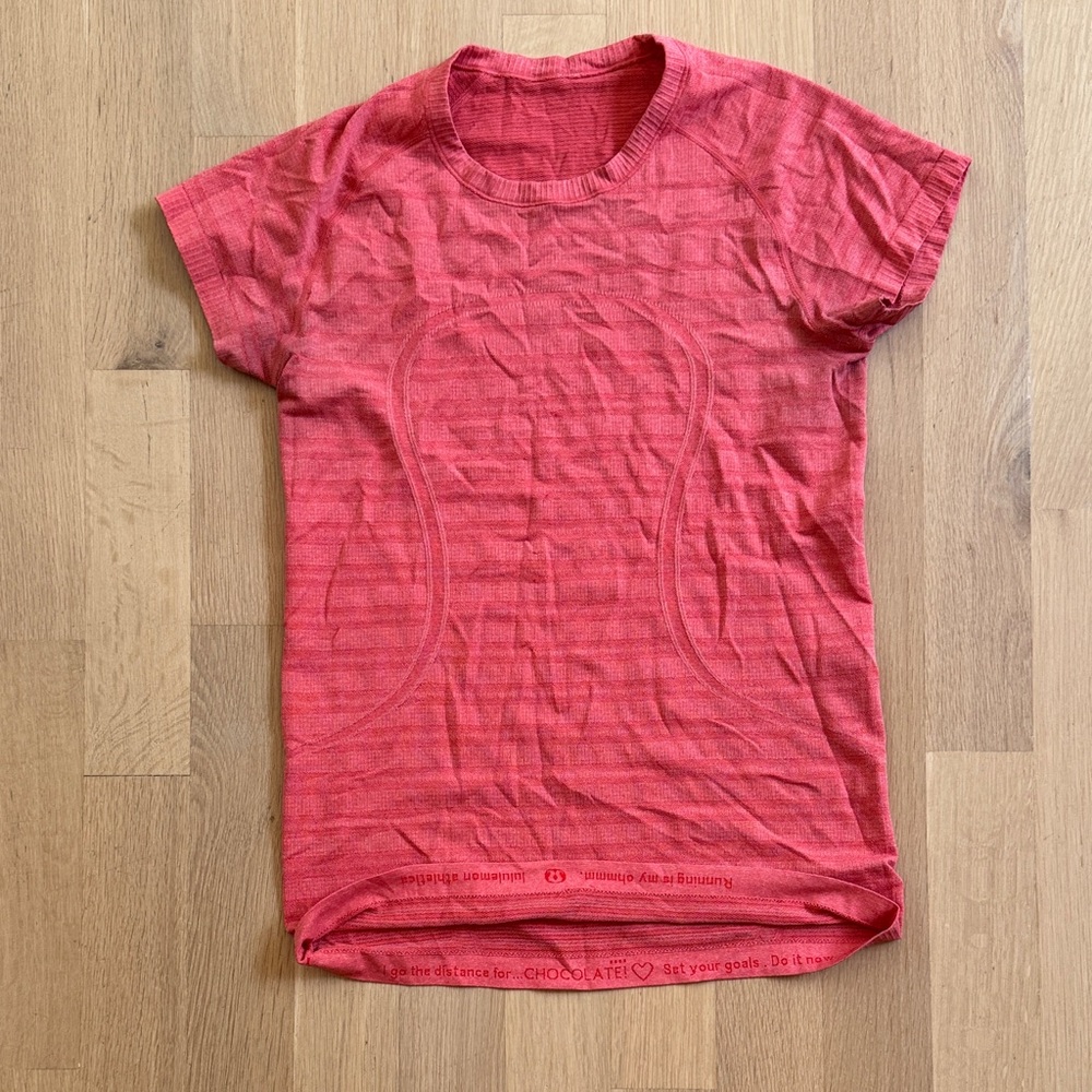 lululemon athletica Swiftly Striped Coral Short Sleeve Tee
